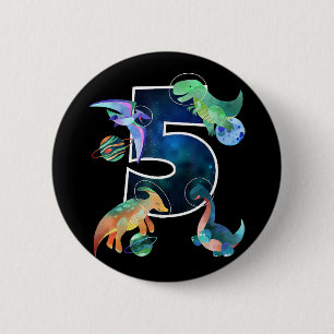 Badge Rond 5 Cm Enfants Astronaut Espace Dinosaures 5e anniversair