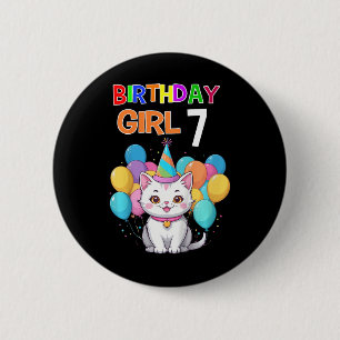 Badge Rond 5 Cm Enfants Chat Anniversaire 7 Anniversaire Filles 7e