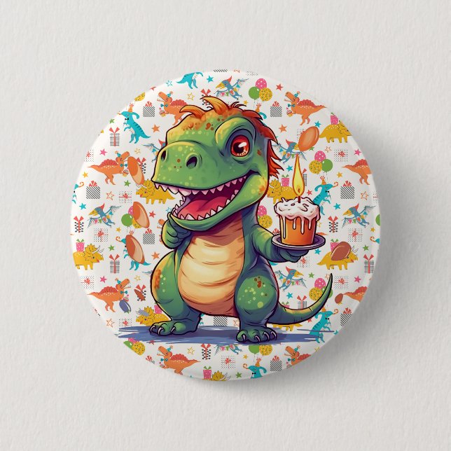 Badge Rond 5 Cm Enfants Customisés Dino Anniversaire (Devant)