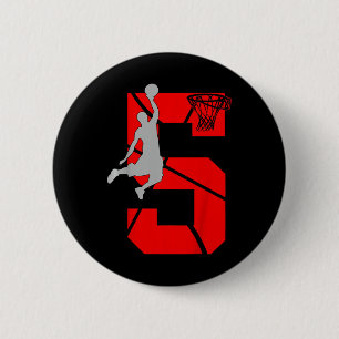 Badge Rond 5 Cm Enfants de 5 ans 5ème Basketball Anniversaire Fête