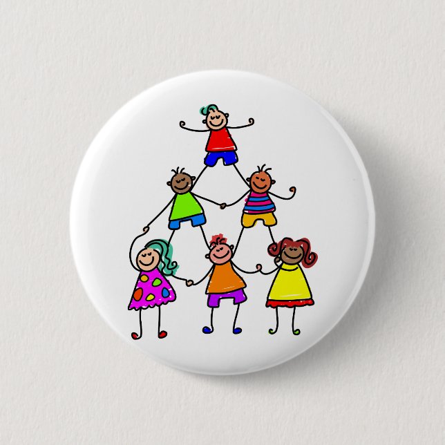 Badge Rond 5 Cm Enfants de travail d'équipe (Devant)