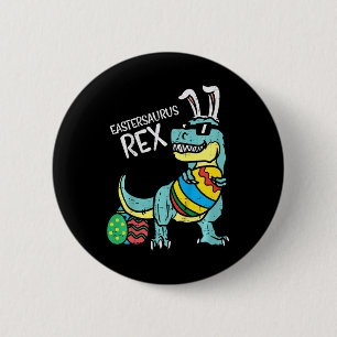 Badge Rond 5 Cm Enfants Eastersaurus Rex Pâques Trex Lapin Tout-Pe