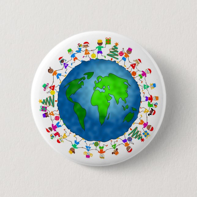 Badge Rond 5 Cm Enfants globaux de Noël (Devant)
