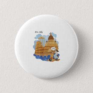 Badge Rond 5 Cm Enfants Italie Souvenir Fille à Vélo Disant Ciao -