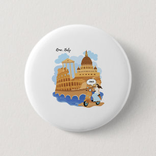 Badge Rond 5 Cm Enfants Italie Souvenir Fille à Vélo Disant Ciao -