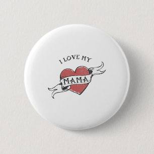 Badge Rond 5 Cm Enfants J'Aime Ma Mama Heart Tattoo Fête des mères