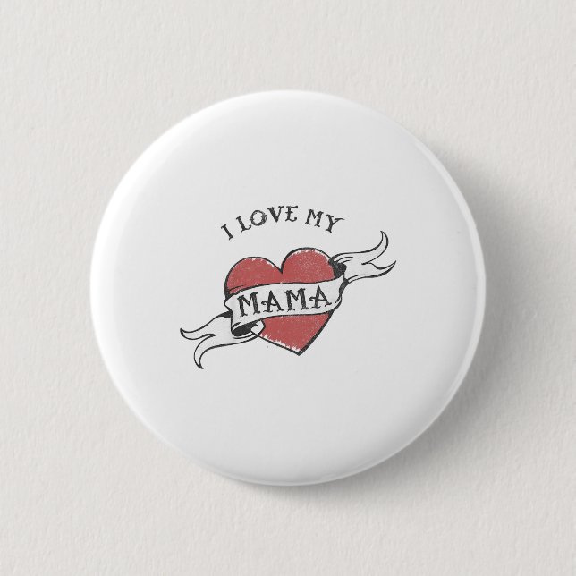 Badge Rond 5 Cm Enfants J'Aime Ma Mama Heart Tattoo Fête des mères (Devant)