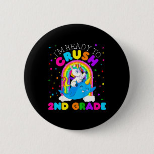 Badge Rond 5 Cm Enfants Je suis prêt à écraser la 2e année Unicorn