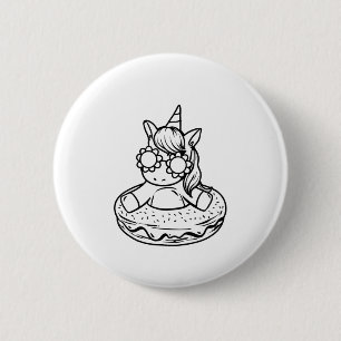 Badge Rond 5 Cm Enfants Licorne Dans Un Beignet Pour Colorier Pein