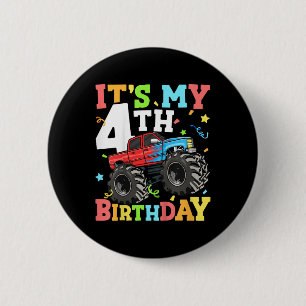 Badge Rond 5 Cm Enfants Monster Camion Mon 4e anniversaire Garçon