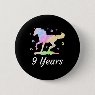 Badge Rond 5 Cm Enfants Neuf Ans 9Anniversaire Cheval Rider Arc-en