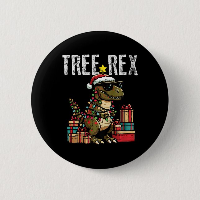 Badge Rond 5 Cm Enfants Noël Dinosaure Arbre Rex Xmas Trex Toddler (Devant)