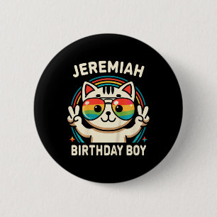 Badge Rond 5 Cm Enfants Nom Jeremiah Anniversaire Garçon Chat