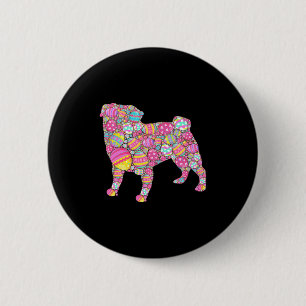 Badge Rond 5 Cm Enfants Œufs Colorés Chien Carlin Chiot