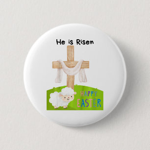 Badge Rond 5 Cm Enfants Pâques Religieux Tout-petit 'Il Est Ressus