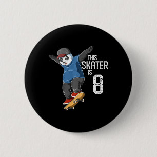 Badge Rond 5 Cm Enfants Patineur Panda - Ce Patineur a 8 Ans - B