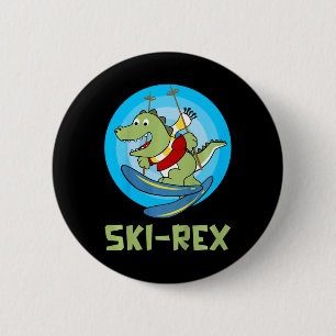 Badge Rond 5 Cm Enfants qui skient Ski-rex Dino Drôle Enfant Drôle