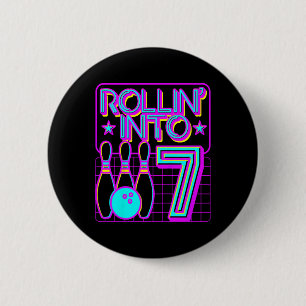Badge Rond 5 Cm Enfants Rollin In 7 Bowling Bowler 7e Anniversaire