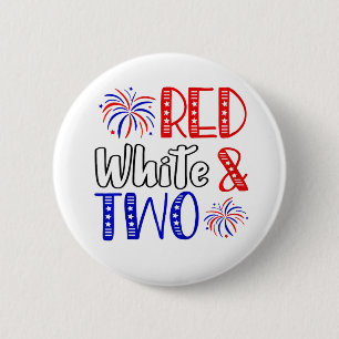 Badge Rond 5 Cm Enfants Rouge Blanc Et Deux Anniversaires 4 juille