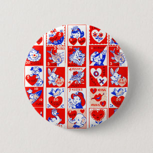 Badge Rond 5 Cm Enfants Valentine Salutation Hugs Baisers Rouge Bl