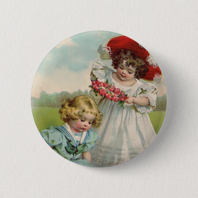 Badge Rond 5 Cm Enfants victoriens Vintage Été Filles Jardin (Devant)