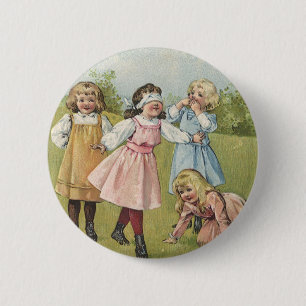 Badge Rond 5 Cm Enfants victoriens vintage jouent à Colin-Maillard