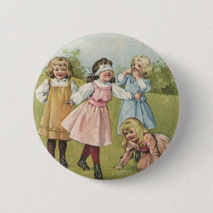 Badge Rond 5 Cm Enfants victoriens vintages Jouent Blind Man's Blu