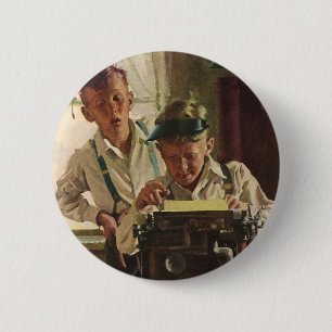 Badge Rond 5 Cm Enfants Vintage Garçon Journalistes de journaux, é