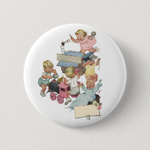 Badge Rond 5 Cm Enfants vintages s'amusant Jouer avec des trains d