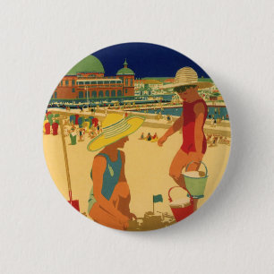 Badge Rond 5 Cm Enfants vintages, Soeurs Famille Vacances à la Pla