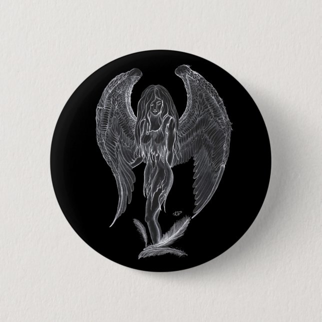 Badge Rond 5 Cm Engel Bleistiftzeichnung Design noir et blanc (Devant)