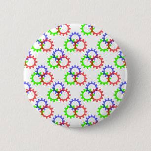 Badge Rond 5 Cm Engrenages rouges, verts et bleus