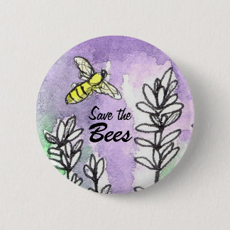 Badge Rond 5 Cm Enregistrer l'aquarelle de la fleur des abeilles