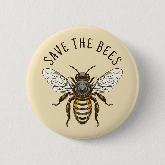 Badge Rond 5 Cm Enregistrer le bouton abeilles avec l'abeille (Devant)