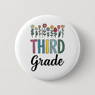 Badge Rond 5 Cm Enseignant de troisième année Wildflower Retour à