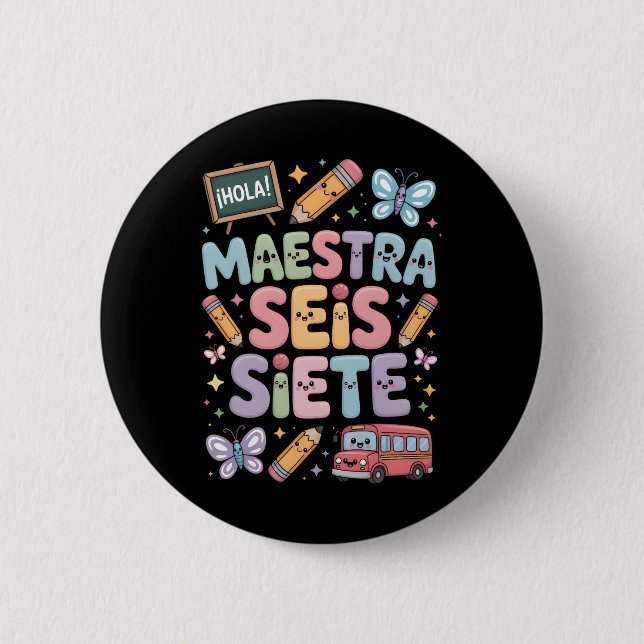 Badge Rond 5 Cm Enseignant Gen Alpha Brainrot 67 Six Sept Maestra  (Devant)