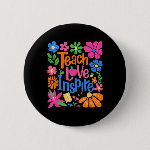 Badge Rond 5 Cm Enseigner Amour Inspirer Fleur Professeur Premier