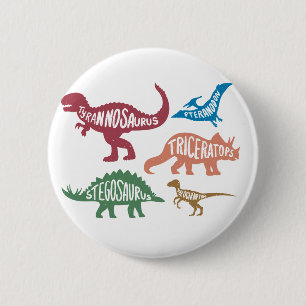 Badge Rond 5 Cm Ensemble de silhouettes de différents dinosaures