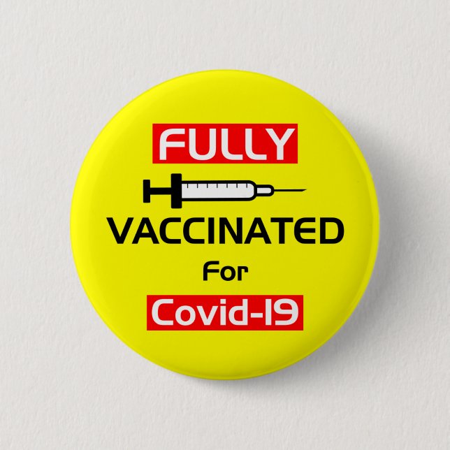 Badge Rond 5 Cm Entièrement Vacciné Contre Le Vieux 19 Jaune (Devant)