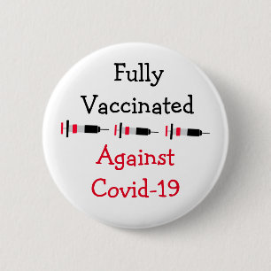 Badge Rond 5 Cm Entièrement vacciné et vacciné avec rappel contre