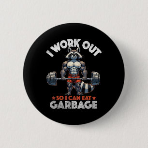 Badge Rond 5 Cm Entraînement de gym amusant Raccoon musclé entraîn
