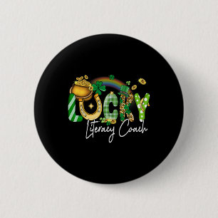 Badge Rond 5 Cm Entraîneur de littératie chanceux St Patricks Day