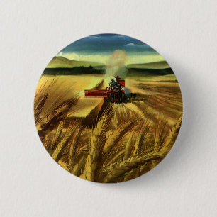 Badge Rond 5 Cm Entreprise agricole vintage, culture de blé