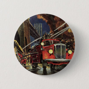 Badge Rond 5 Cm Entreprise Vintage, Camions de pompiers Pompiers P