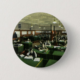 Badge Rond 5 Cm Entreprise Vintage, Journalistes dans un bureau de