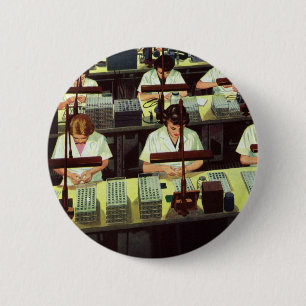 Badge Rond 5 Cm Entreprise Vintage, ouvrières de la chaîne de mont