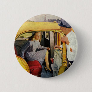 Badge Rond 5 Cm Entreprise vintage, Taxi Conducteur de taxi Femme