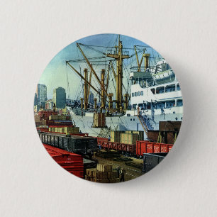 Badge Rond 5 Cm Entreprise Vintage, Transport de navire de charge 