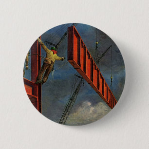 Badge Rond 5 Cm Entreprise Vintage, Travailleurs sur la constructi