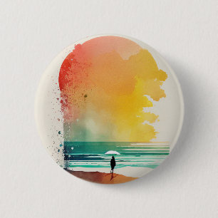 Badge Rond 5 Cm Entrer dans les Vagues Art de plage abstrait